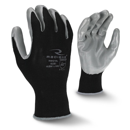 Radians Nitrile Coated Gloves, Nitrile, Smooth, Palm, Black/Gray, XL 1 PR RWG15XL